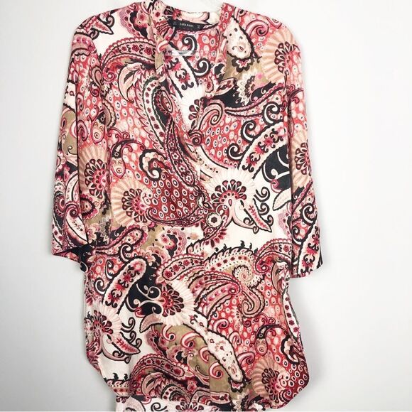 ZARA | Paisley Wide Sleeve Multicolor Tunic Length Top Women’s Size Small - Picture 3 of 11
